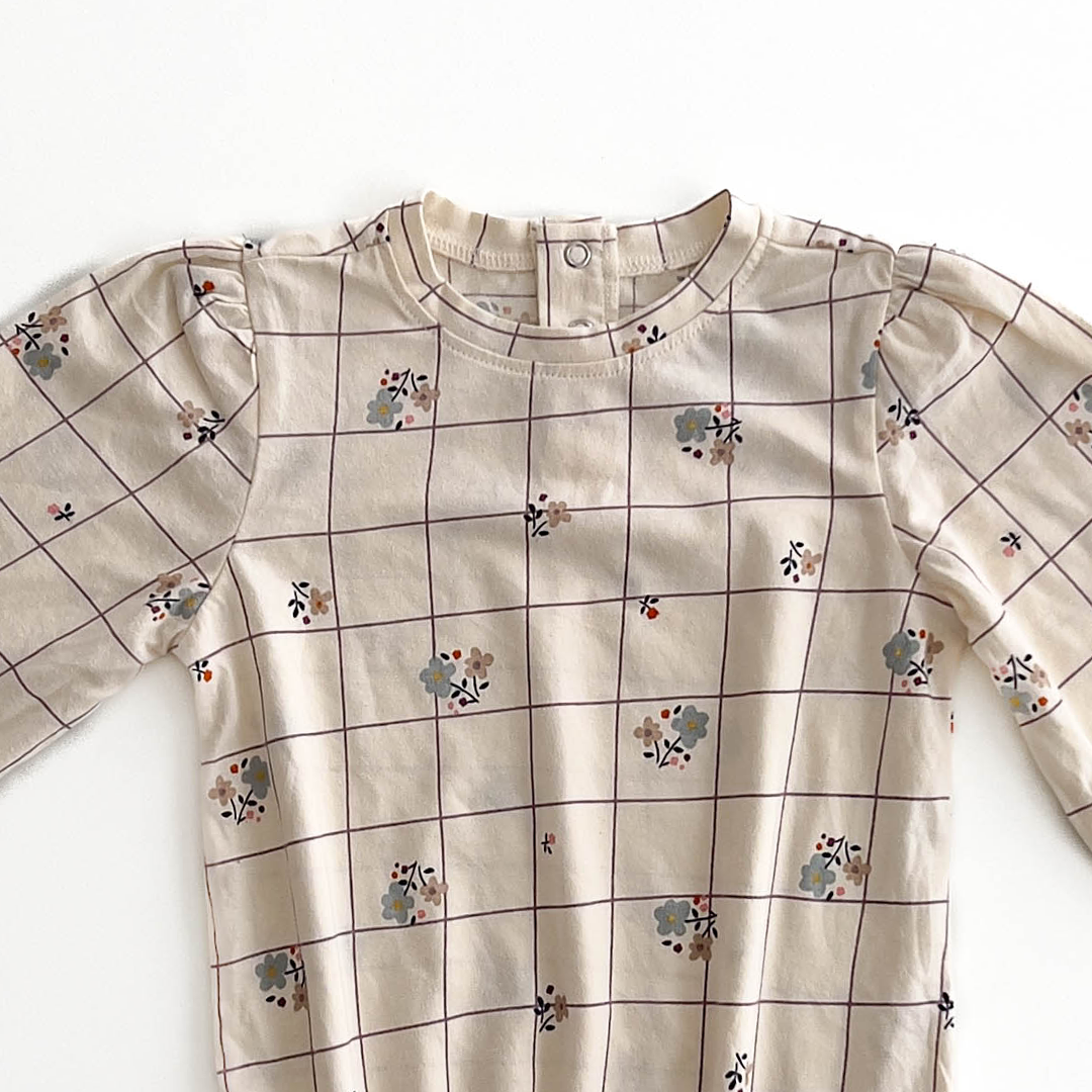 BEIGE FLORAL PRINTED ONESIE