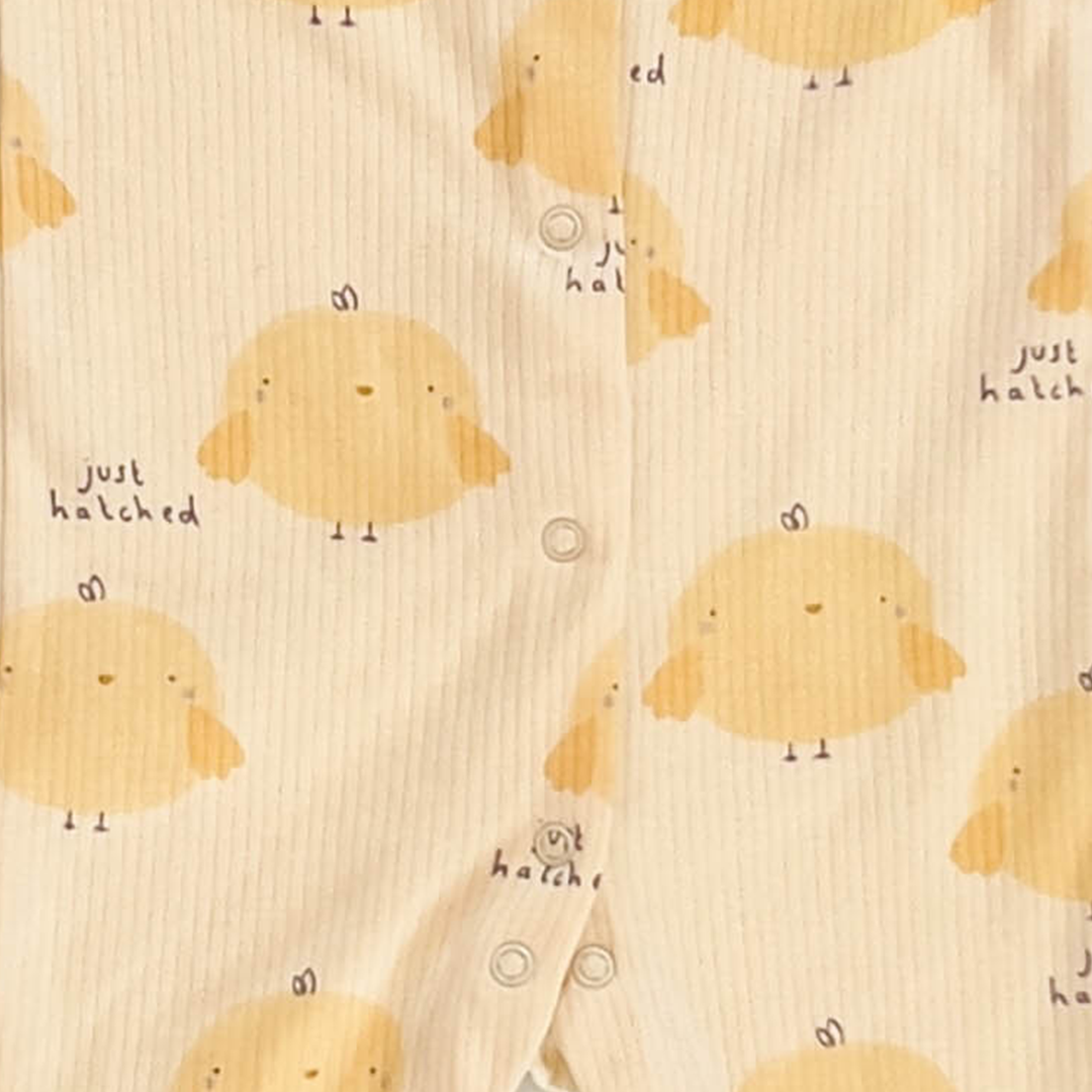 YELLOW CHICK PRINT RIBBED SLEEPSUIT