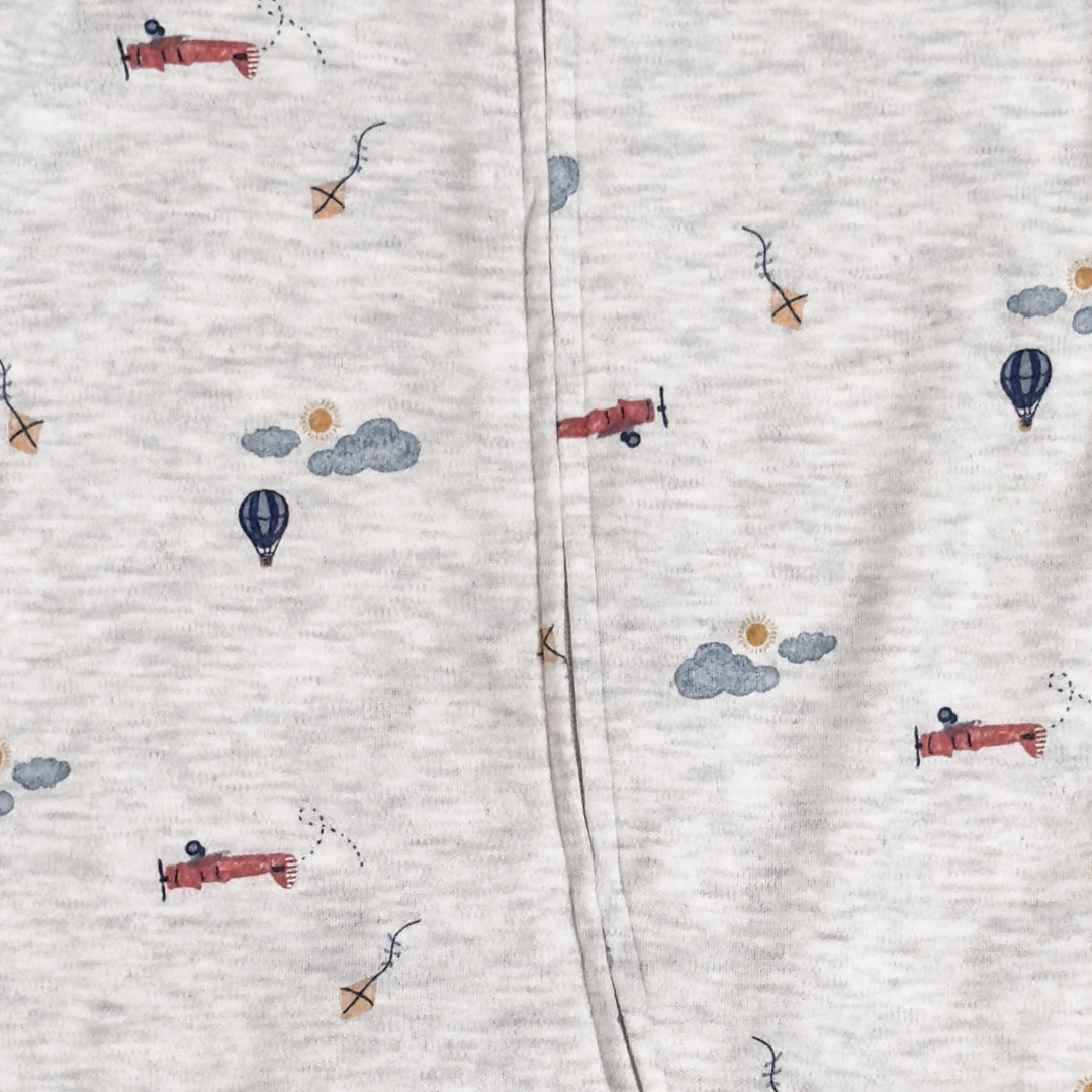 GREY PRINTED ZIPPER SLEEPSUIT