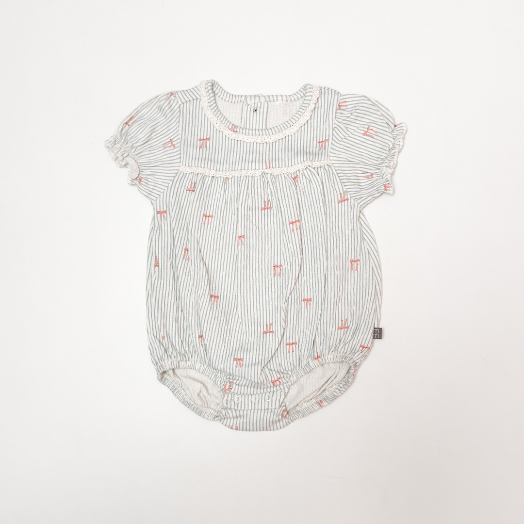PREMIUM TEAL STRIPES BOW PRINTED FANCY ONESIE
