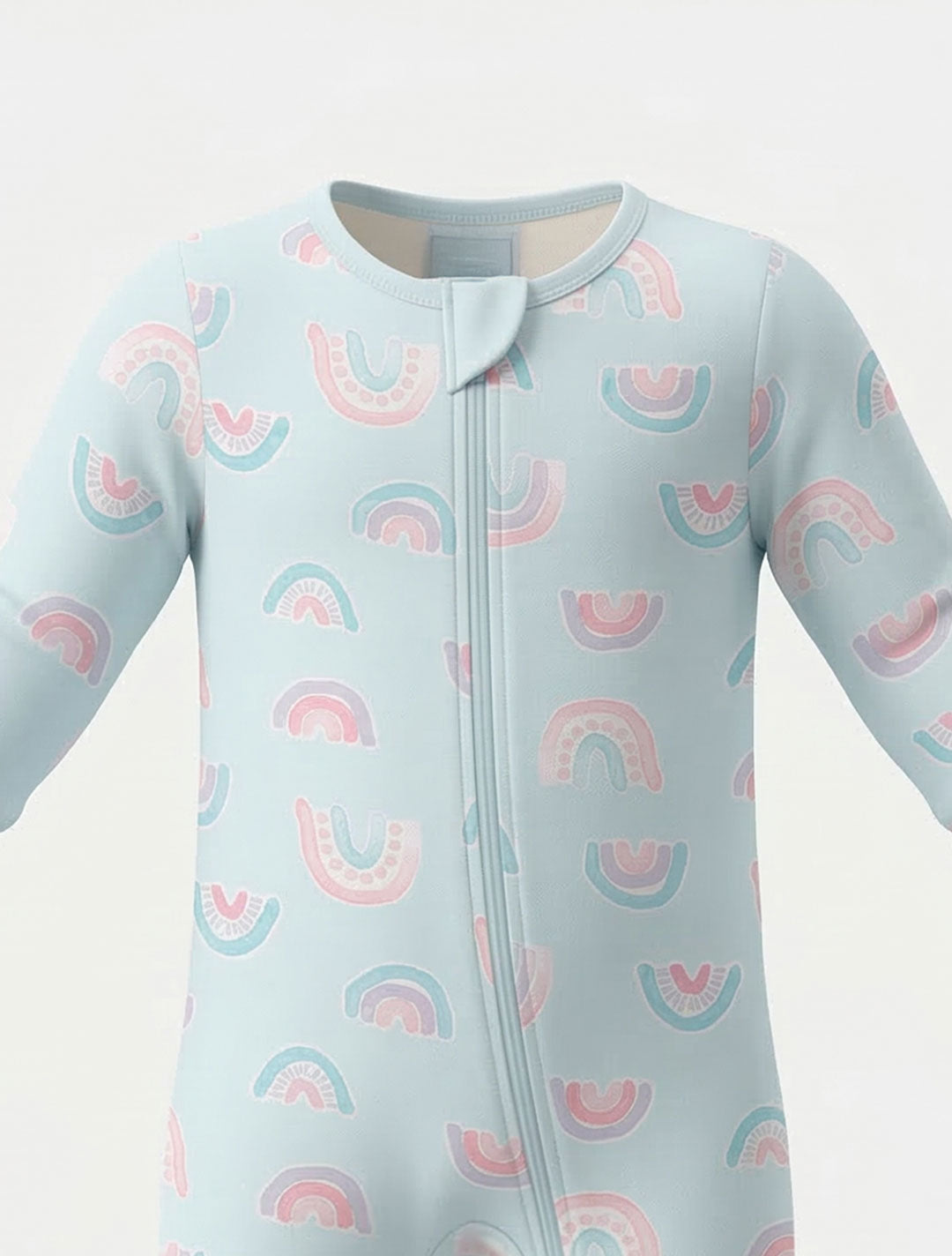 POWDER BLUE RAINBOW ZIPPER VISCOUS SLEEPSUIT