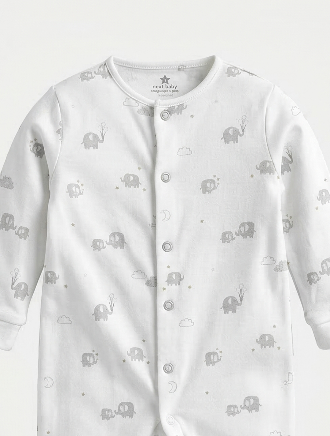 WHITE ELEPHANT PRINTED SLEEPSUIT