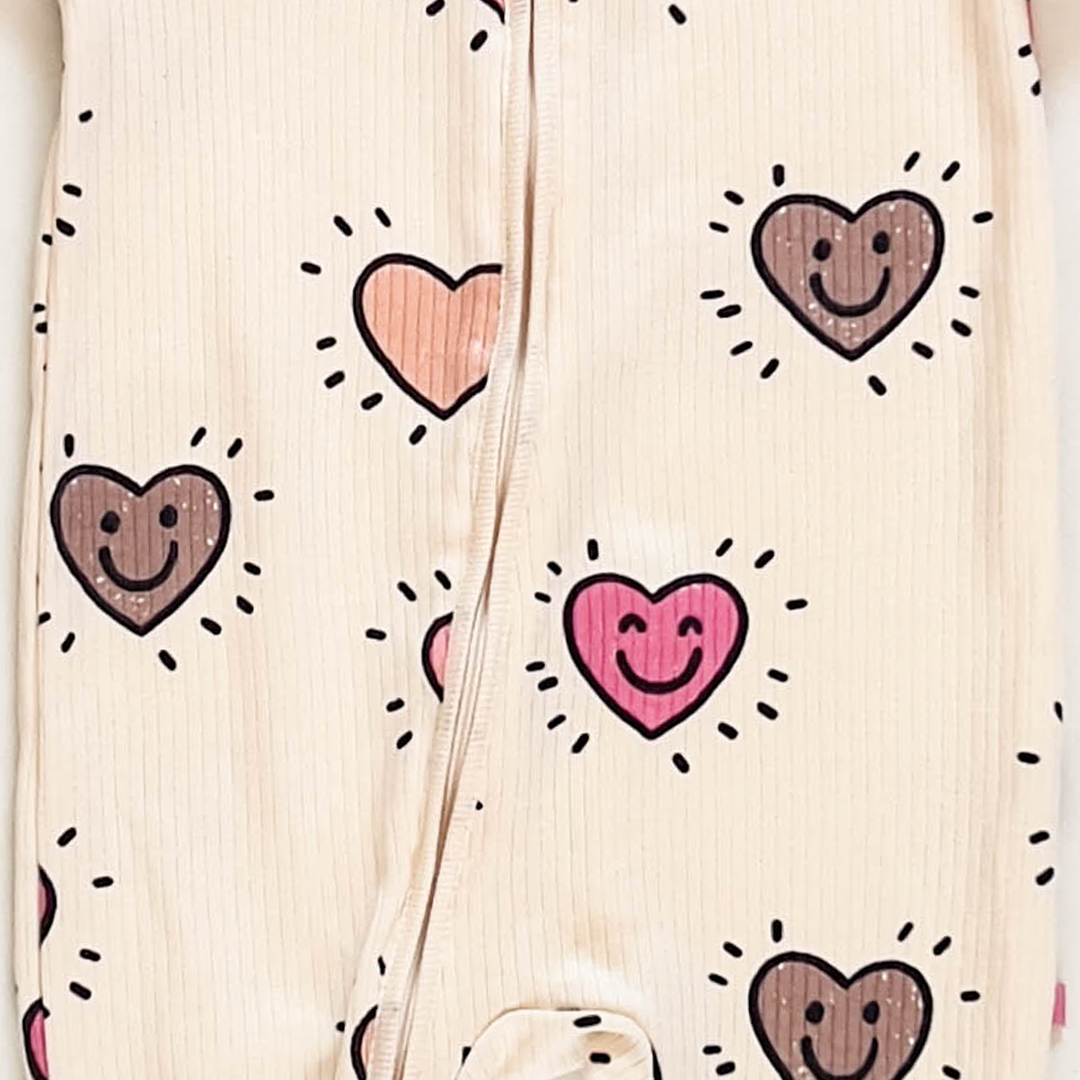 OFF WHITE LOVE PRINTED RIBBED SLEEPSUIT