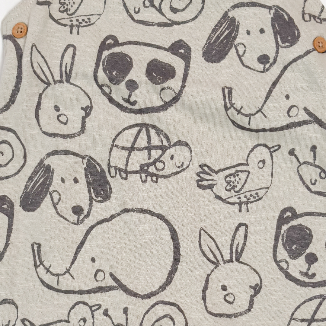 SAGE GREEN ANIMAL PRINTED DUNGAREE