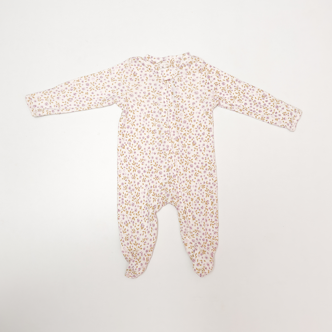 BEIGE LAVENDER FLORAL ZIPPER SLEEPSUIT