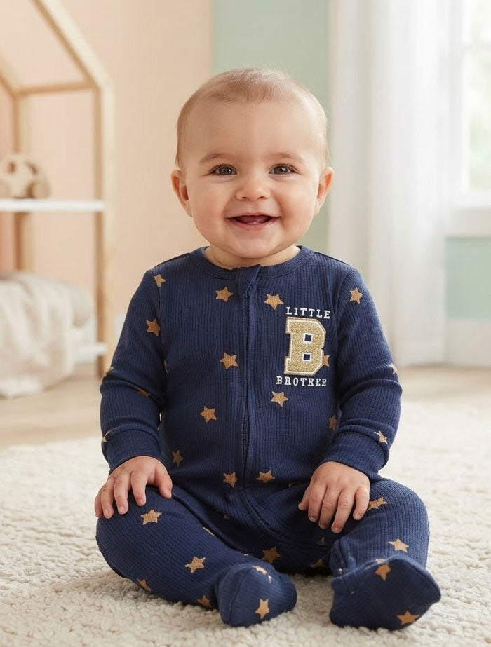 Navy blue ribbed brother sleep suit