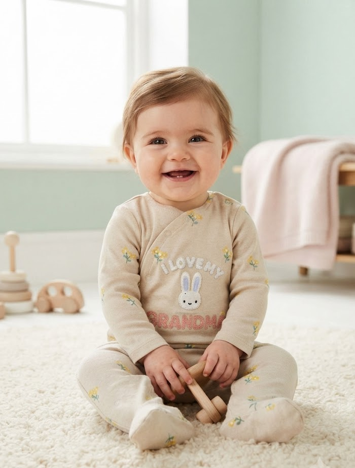 Beige wrapover printed sleepsuit