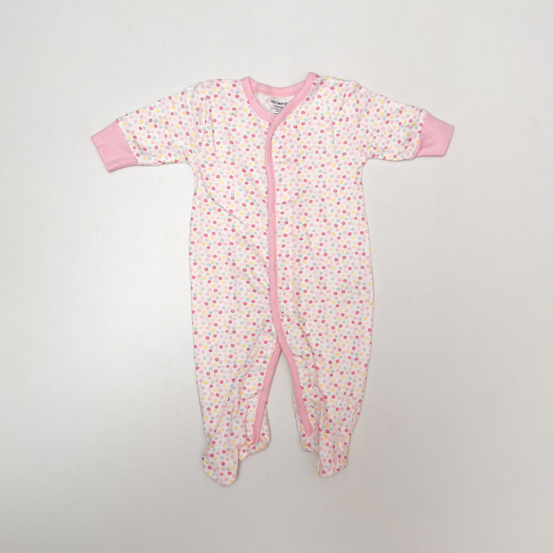 PINK FLORAL BUTTON SLEEPSUIT