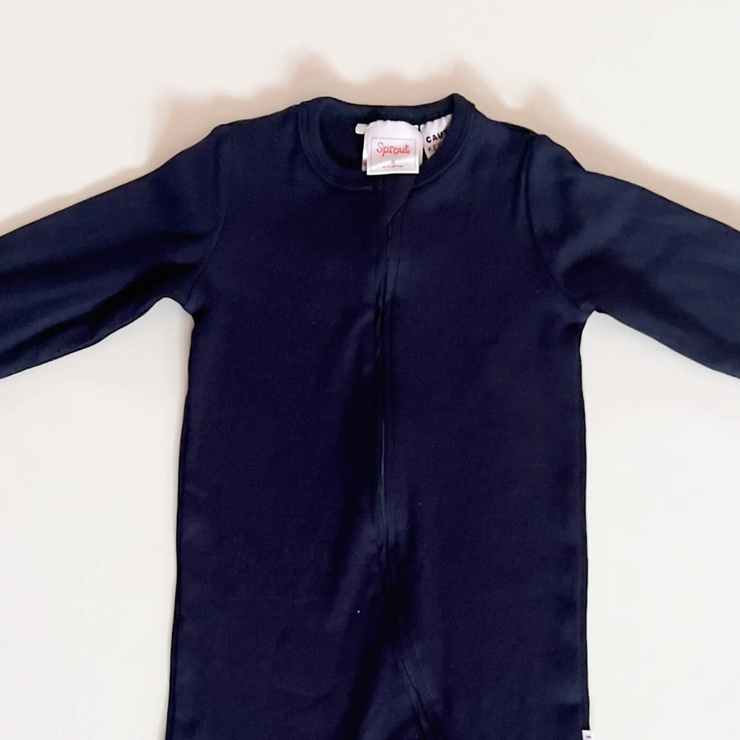 NAVY BLUE RIBBED ZIPPER ROMPER