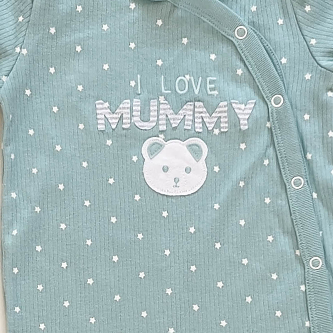 AQUA BLUERIBBED SLEEPSUIT
