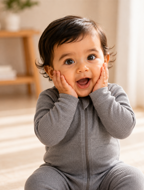 Grey ribbed plain zipper sleepsuit