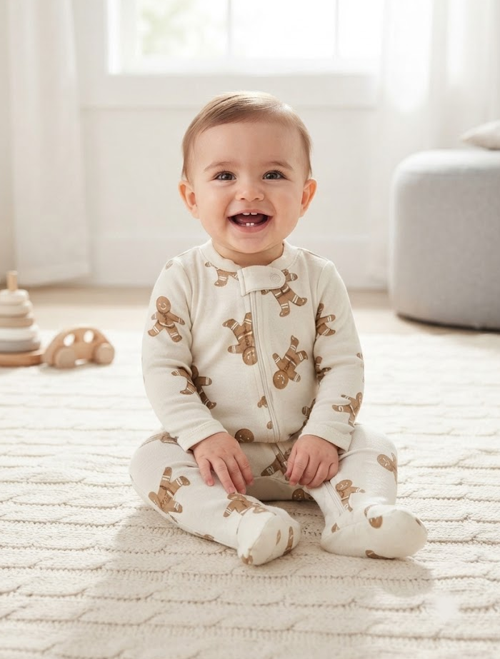 Beige ginger bread zipper sleepsuit