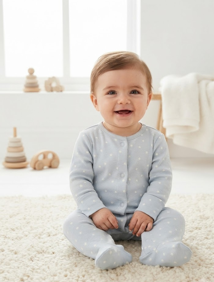 Light blue star printed  button sleep suit