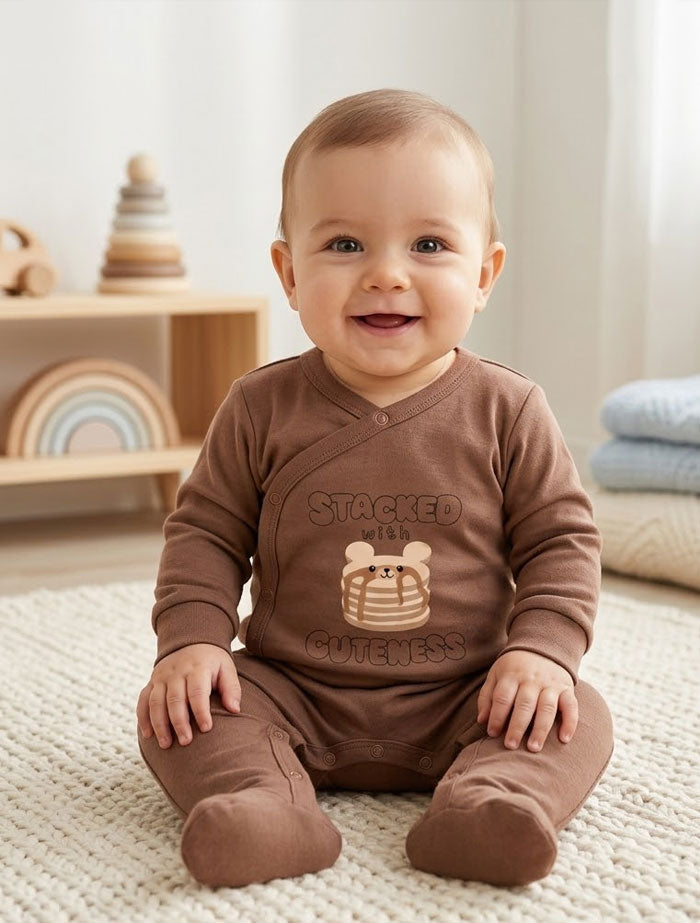 Brown pancake printed wrap over sleepsuit