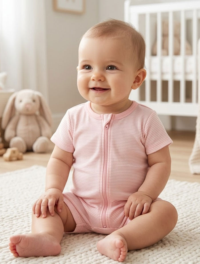 Pink stripes zipper jumpsuit