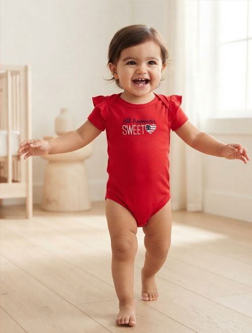 Flutter-Sleeve Baby Onesie – Red