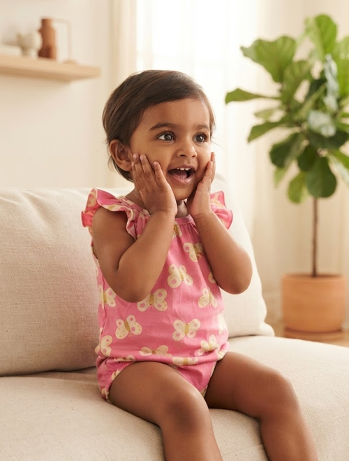 Pink butterfly printed onesie