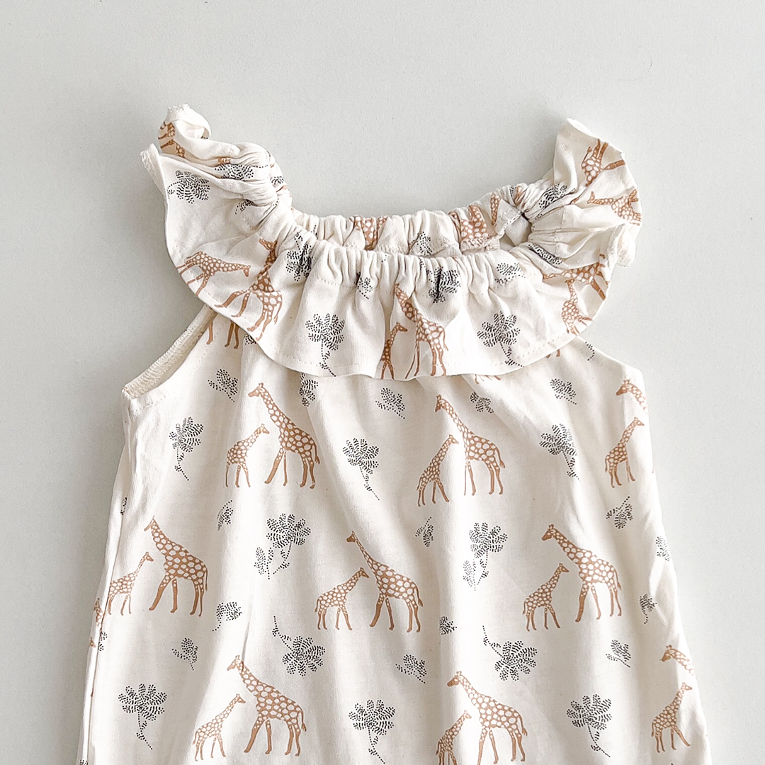 GIRAFFE PRINT WITH RUFFLES JUMPSUIT