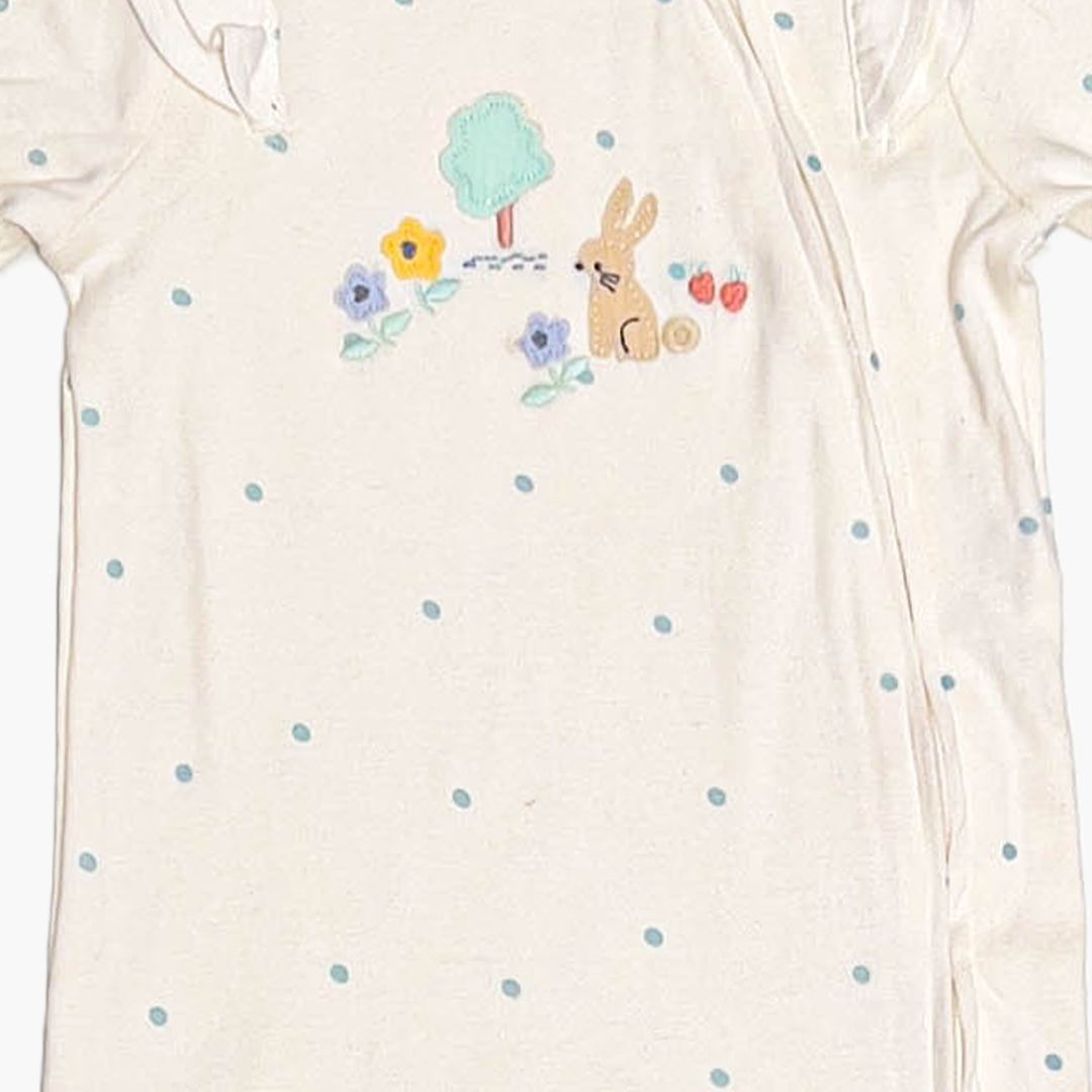 WHITE ZIPPER BLUE DOTTED ROMPER