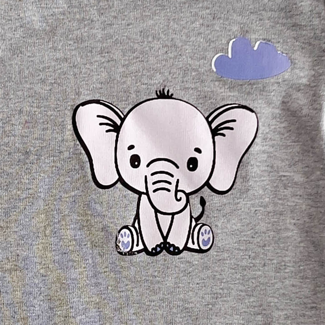 GREY ELEPHANT PRINTED ONESIE