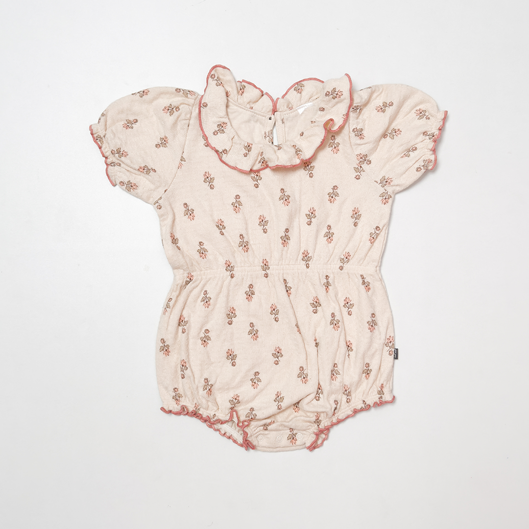 BEIGE RUFFLE EDGE NECK FLORAL ONESIE