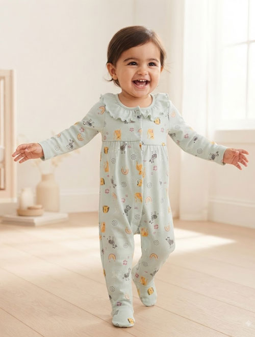 Aqua green animal printed sleepsuit