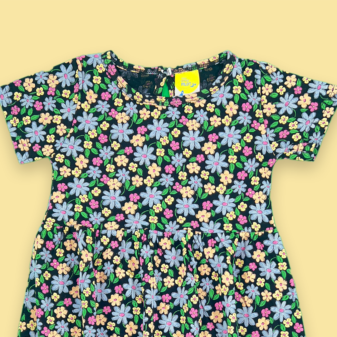 Multi Color flower printed black frok for girls | 3-4 Years |