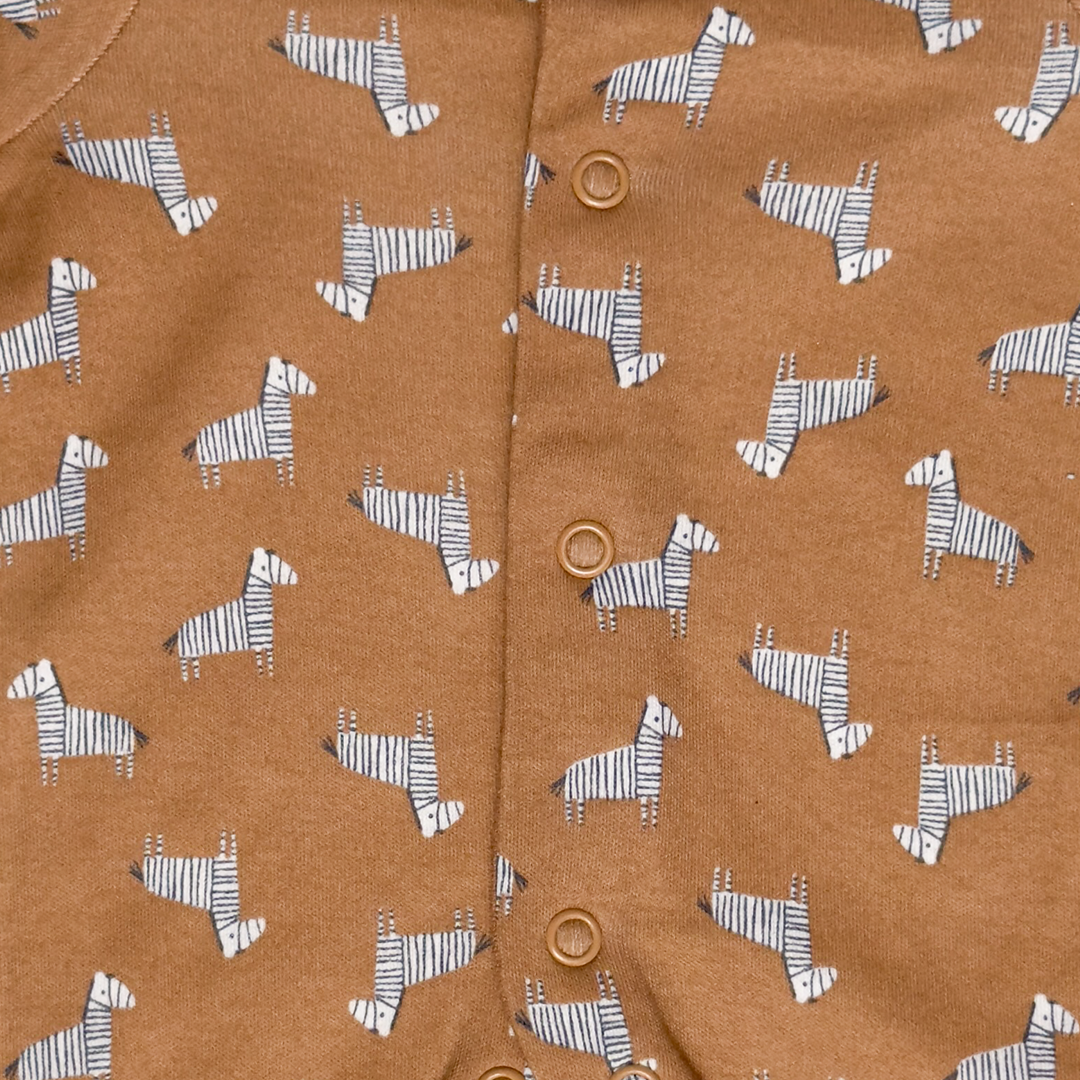 BROWN ZEBRA PATTERNED SLEEPSUIT