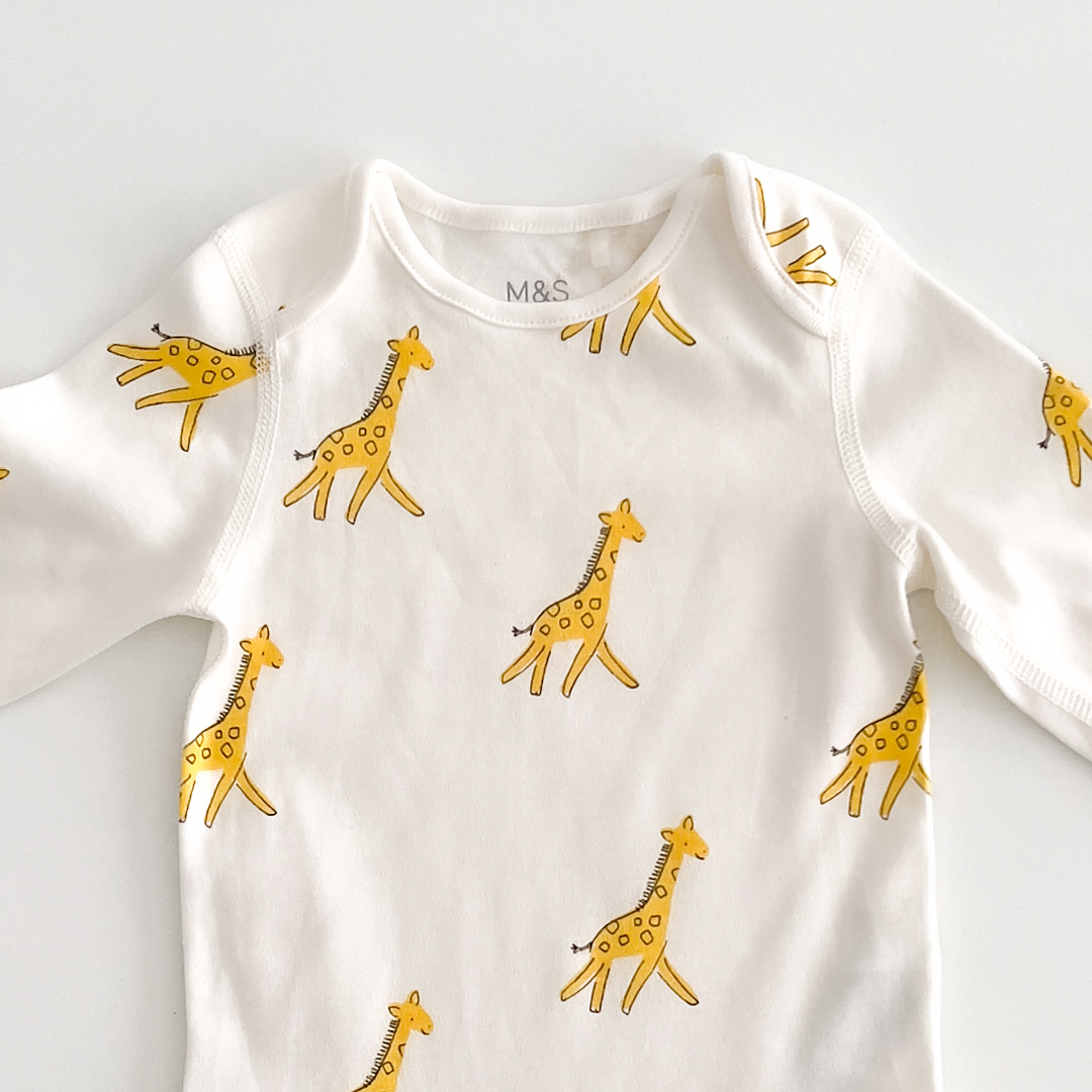 YELLOW giraffe PRINTED ONESIE