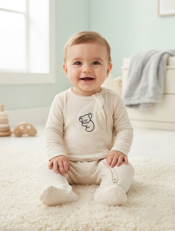 Beige side zipper sleep suit