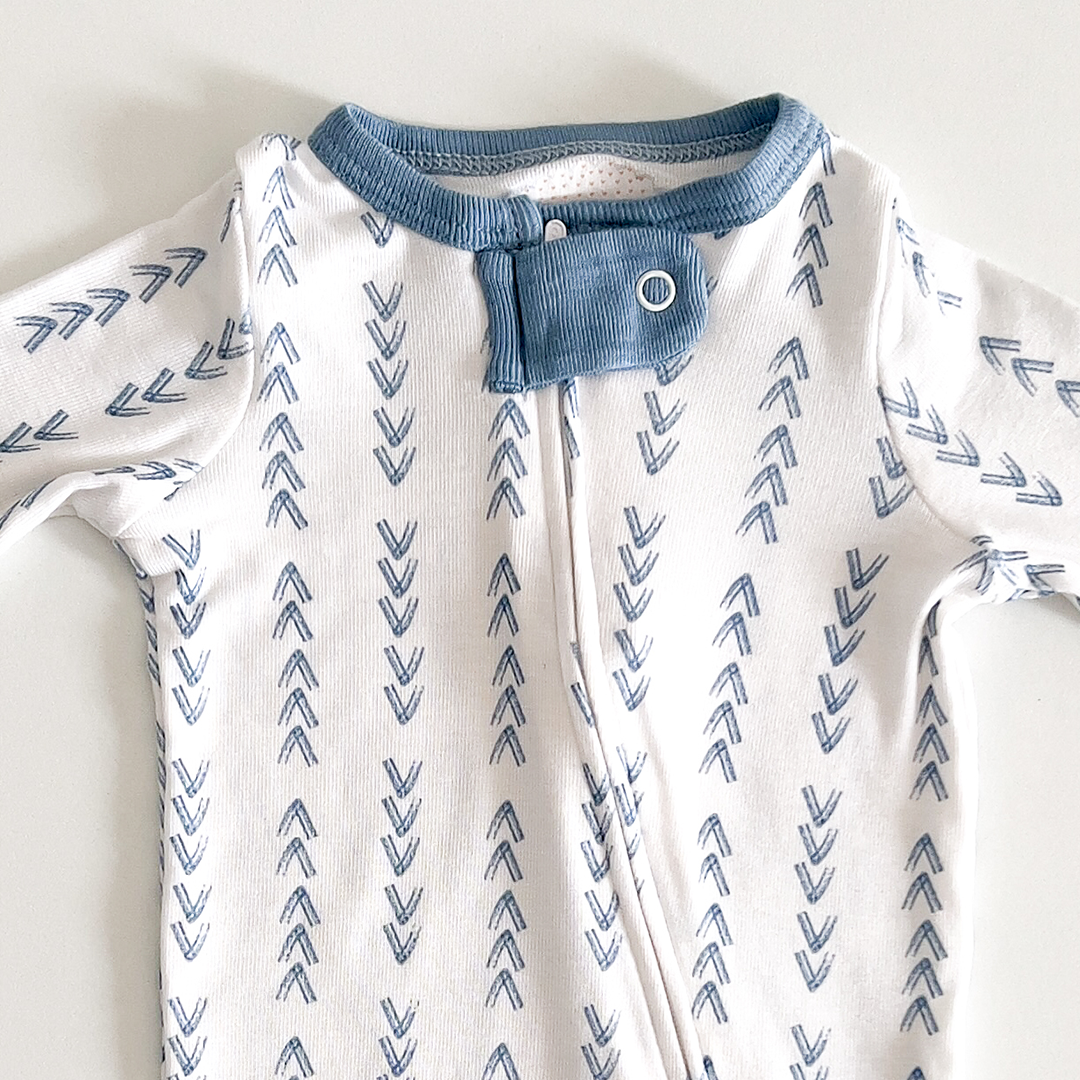 Blue herringbone print sleepsuit