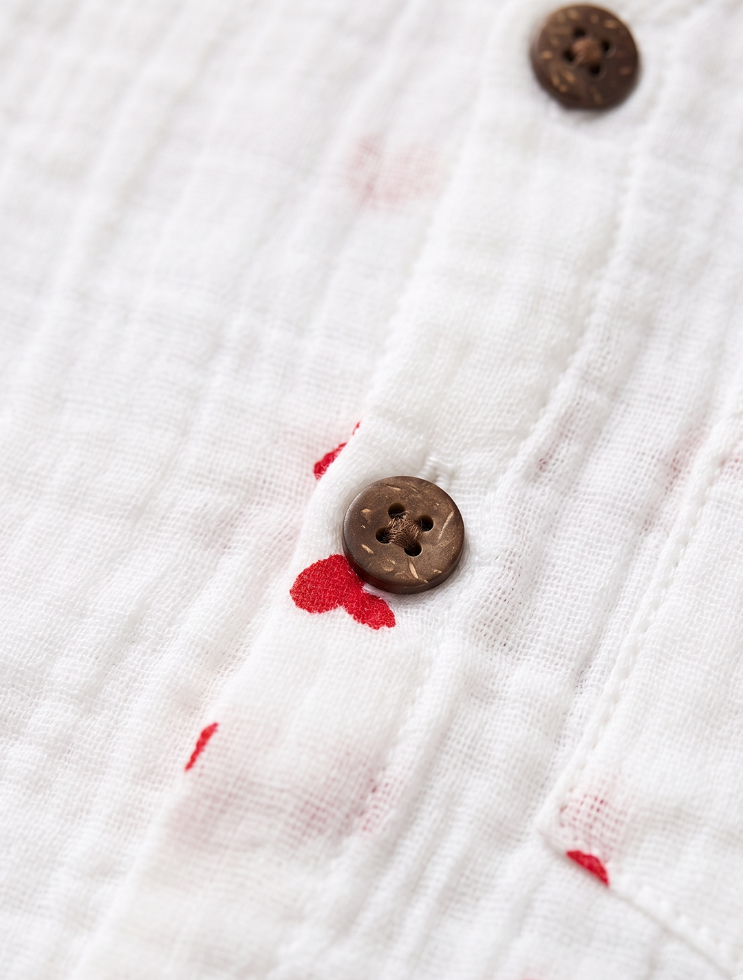 Heart-Print Muslin Shirt & Shorts Co-ord Set – White & Red