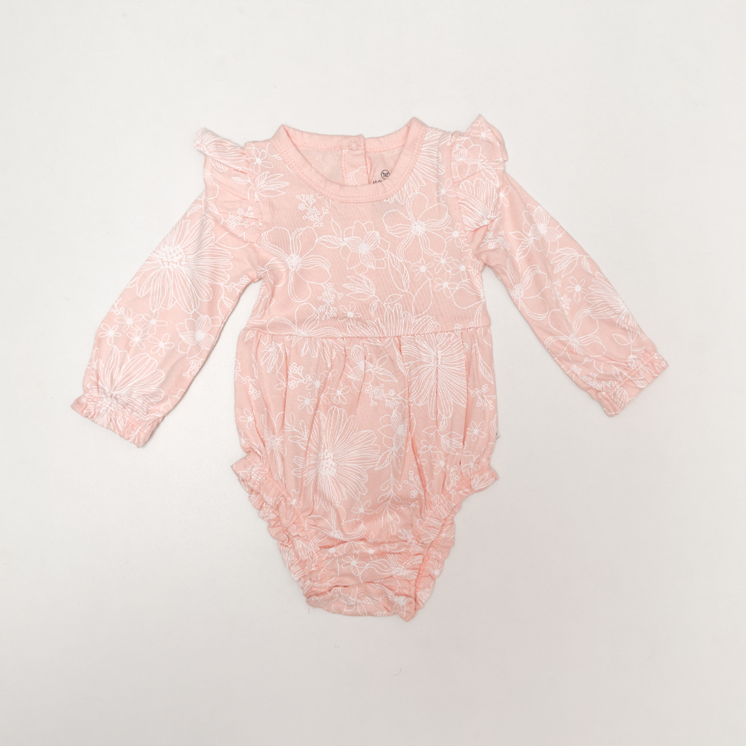 PEACH FLORAL RUFFLED ONESIE