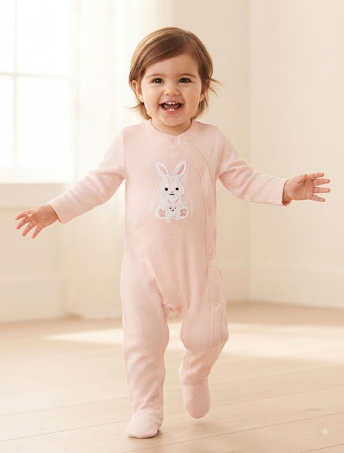Pink bunny wrapover sleepsuit