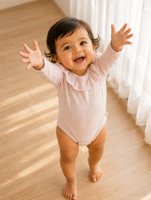Baby pink pointelle ruffle onesie