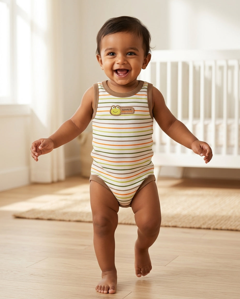 Brown stripes sleeveless onesie
