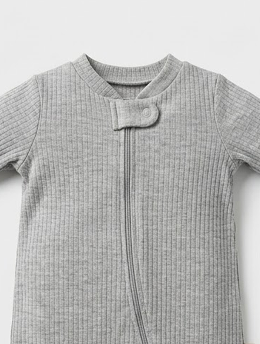 GREY RIBBED ZIPPER SLEEPSUIT