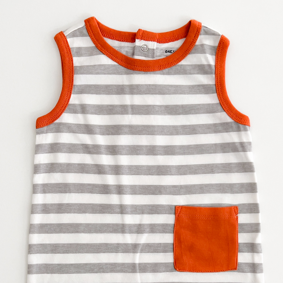 WHITE AND GREY STRIPED JUMPSUIT