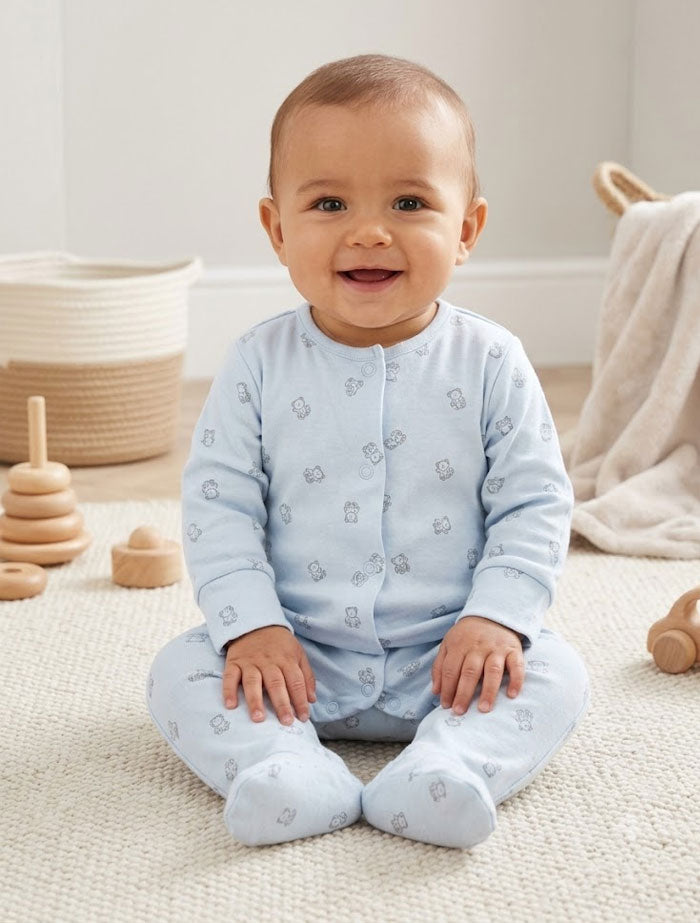 Blue bear button sleepsuit