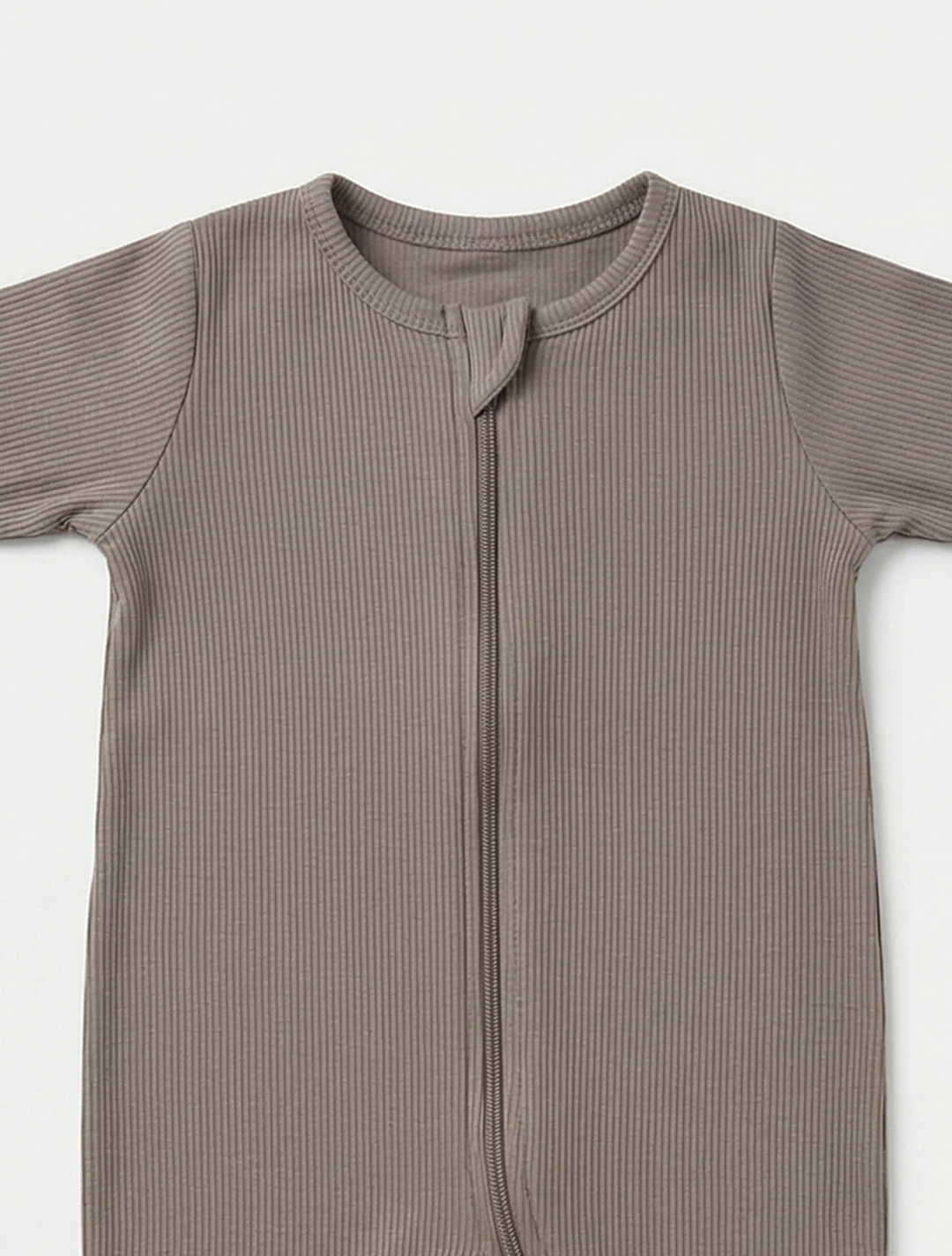 TAUPE RIBBED VISCOUS ZIPPER ROMPER