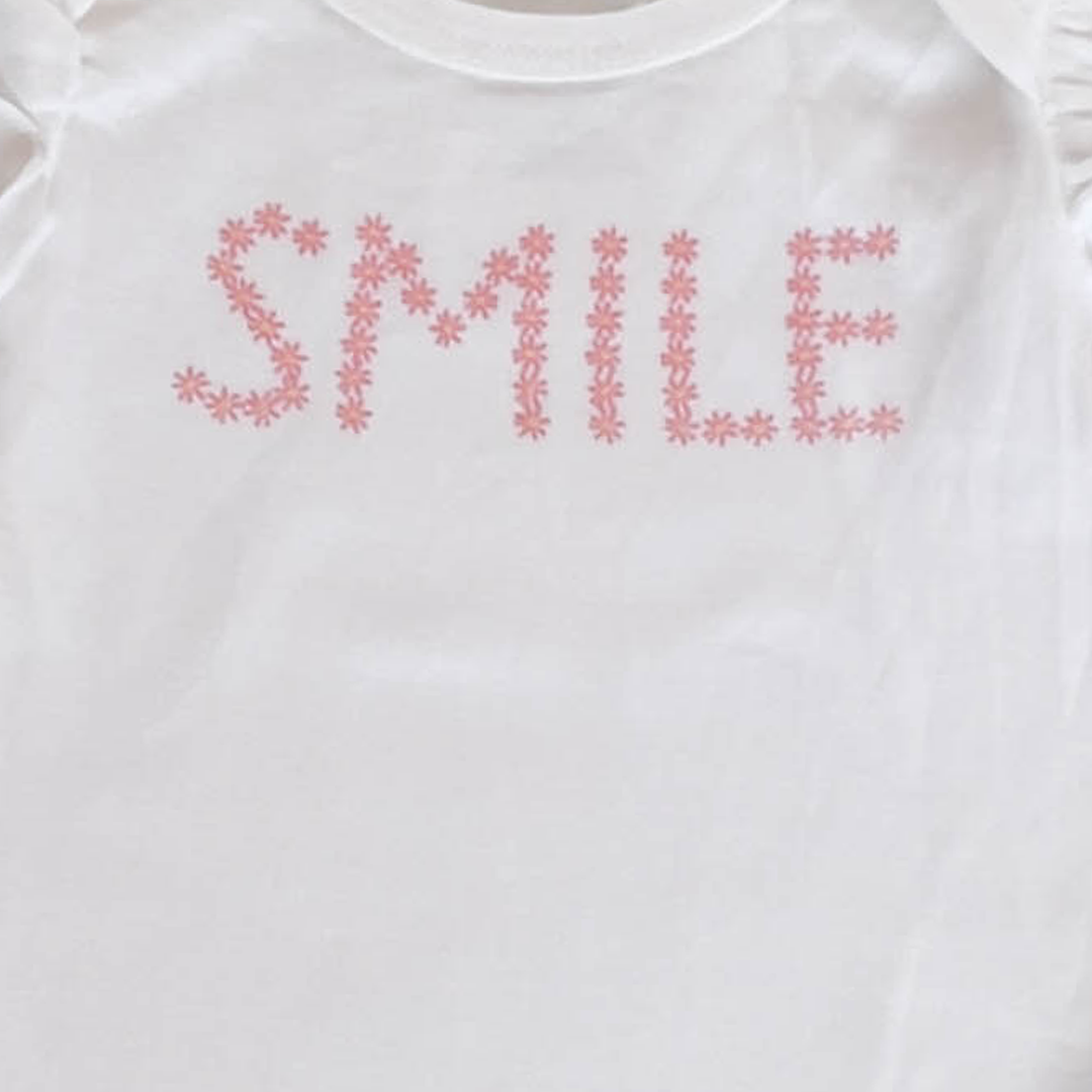 WHITE SMILE PRINT ONESIE