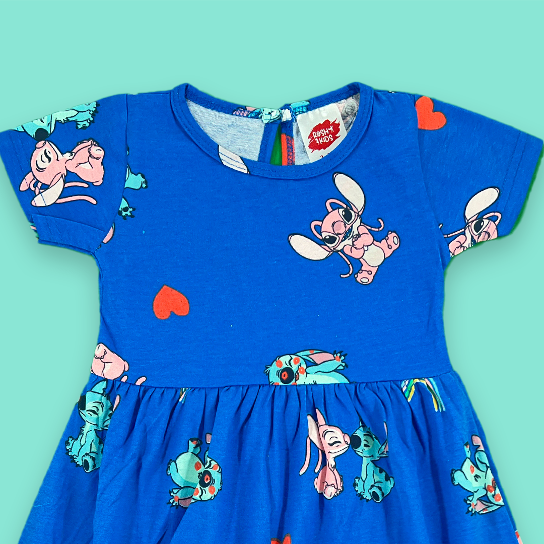 Lilo Patten Blue Color girls frok | 2-3 Years |