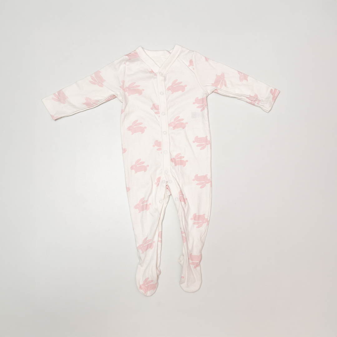 PINK BUNNY BUTTON SLEEPSUIT
