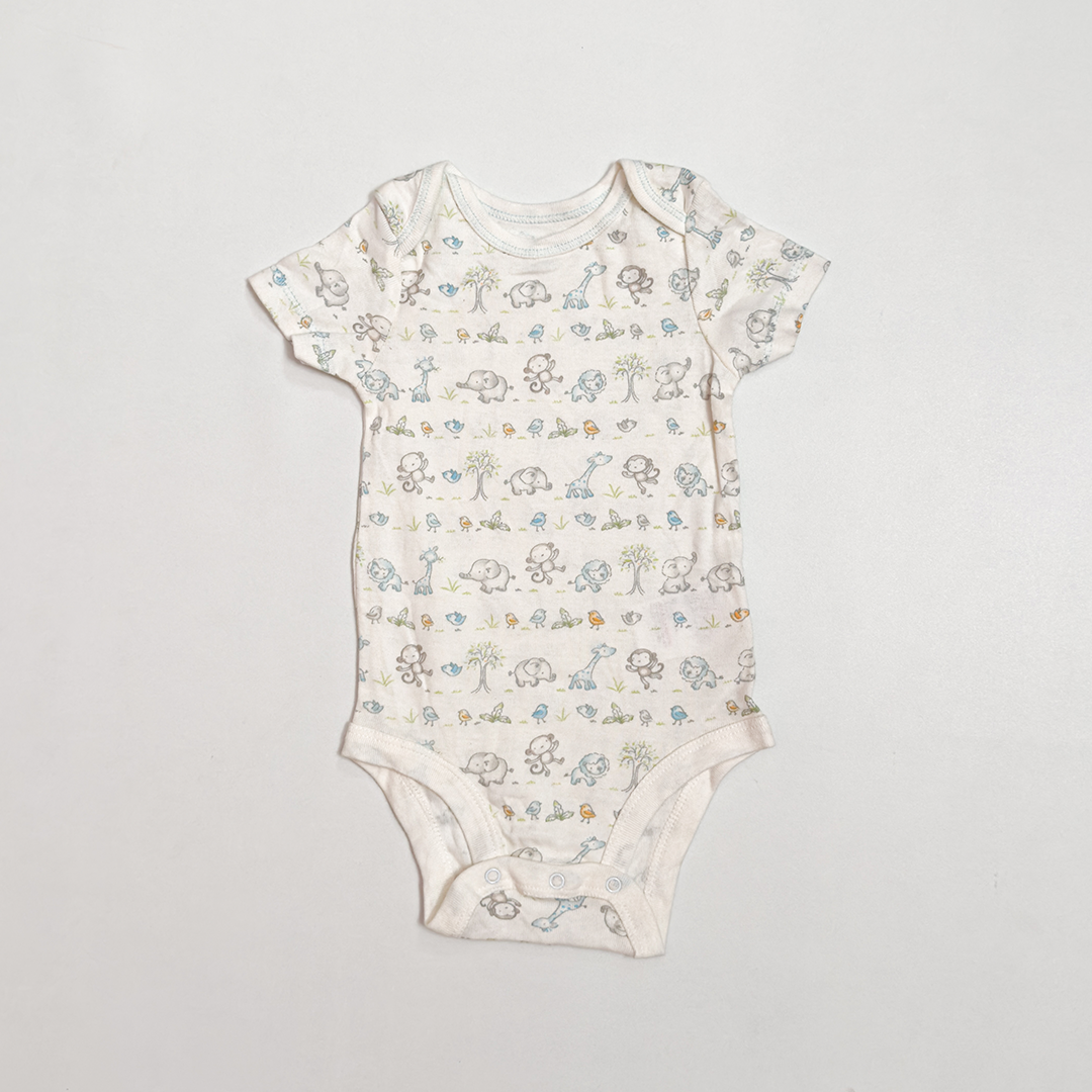 WHITE ANIMAL PRINTED ONESIE