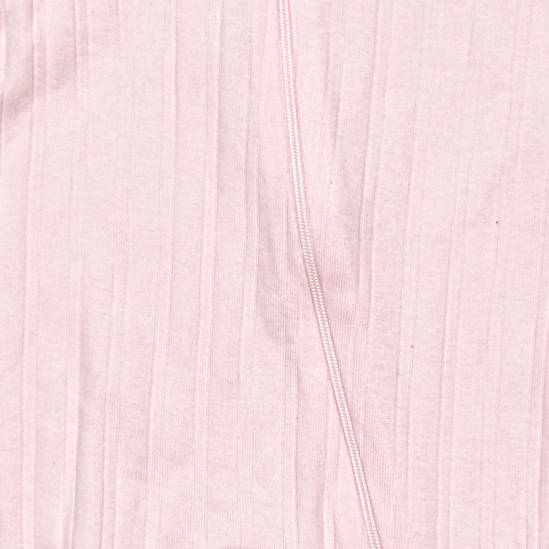 BABY PINK RIBBED ZIPPER SLEEPSUIT
