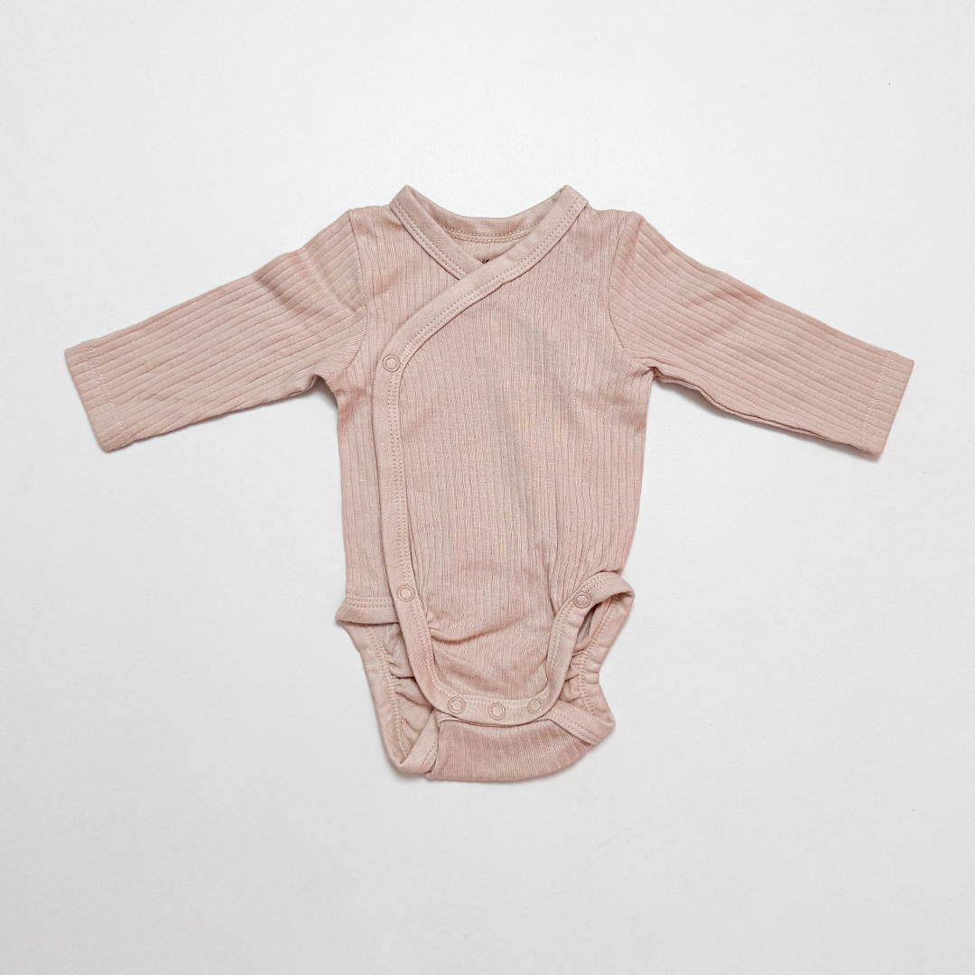 CREAM WRAPOVER RIBBED ONESIE
