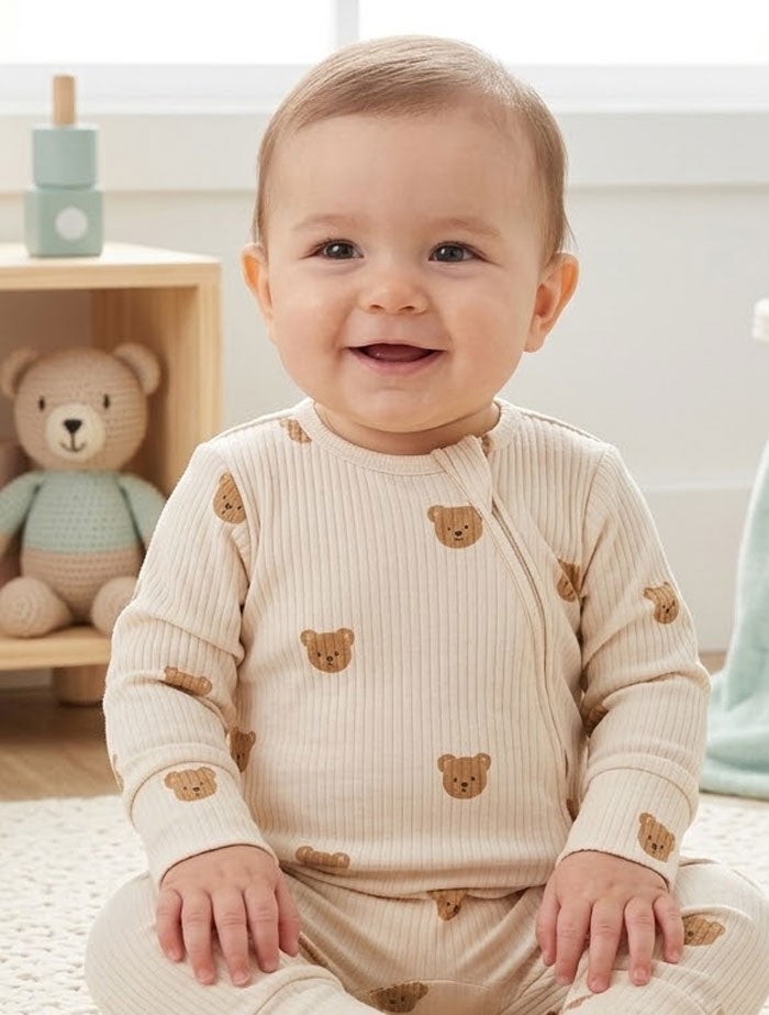 Brown bear fleece lining sleepsuit