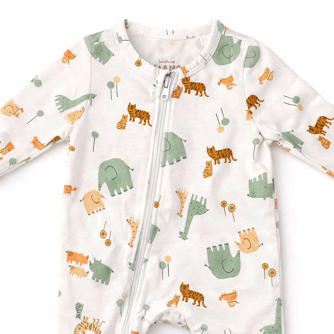 ANIMAL PRINTED ZIPPER SLEEPSUIT