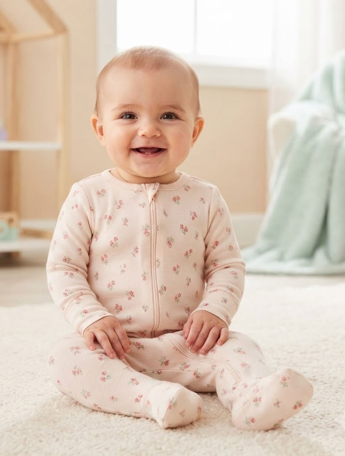 Powder pink zipper floral sleepsuit