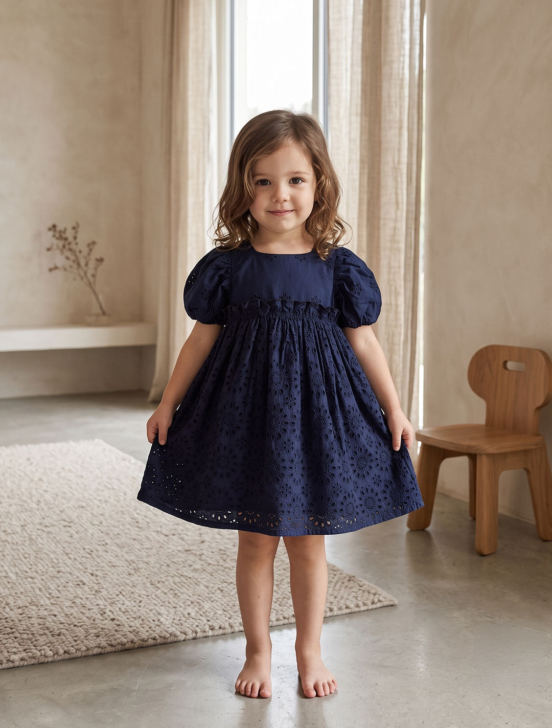 Navy blue hakkoba puff sleeve dress